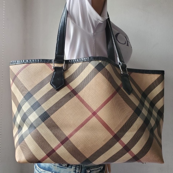 Burberry Handbags - Plaid Tote Bag with Black Handles